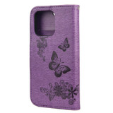 For iPhone 13 Pro Max, 13 Pro, 13 mini Case, Vintage Butterflies Pattern Wallet Cover, Stand, Purple | PU Leather Cases | iCoverLover.com.au