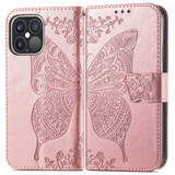 For iPhone 13 Pro Max, 13, 13 Pro, 13 mini Case, Butterfly Wallet Cover, Lanyard & Stand, Rose Gold | PU Leather Cases | iCoverLover.com.au