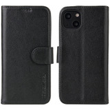 For iPhone 13 Case iCoverLover Black Genuine Cow Leather Wallet Folio Cover