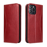 For iPhone 13 Pro Case Red Fierre Shann Genuine Cowhide Leather Wallet Cover