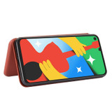 For Google Pixel 4A 5G Case Carbon Fiber Texture Magnetic Folio PU Leather Cover, Card Slot, Brown | iCoverLover Australia