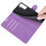 For Samsung Galaxy S21 FE Case, Lychee Texture, Protective PU Leather Wallet Cover, Purple | iCoverLover.com.au