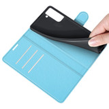 For Samsung Galaxy S21 FE Case, Lychee Texture, Protective PU Leather Wallet Cover, Blue | iCoverLover.com.au