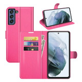 For Samsung Galaxy S21 FE Case, Lychee Texture, Protective PU Leather Wallet Cover, Rose Red | iCoverLover.com.au