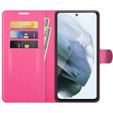 For Samsung Galaxy S21 FE Case, Lychee Texture, Protective PU Leather Wallet Cover, Rose Red | iCoverLover.com.au