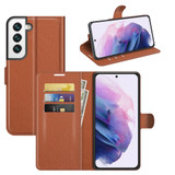 For Samsung Galaxy S22+ 5G Lychee Texture Folio Protective Case, PU Leather Wallet Cover, Brown | Folio Cases | iCoverLover.com.au