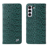 For Samsung Galaxy S22 Case Fierre Shann Crocodile Pattern Genuine Cow Leather Cover Green