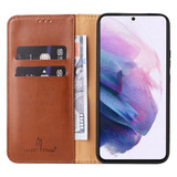 Samsung Galaxy S21 FE Case, Leather Flip Wallet Folio Cover, Brown | iCoverLover