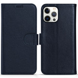 For iPhone 14 Pro Max Case Fashion Cowhide Genuine Leather Wallet Cover Blue