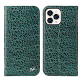 For iPhone 14 Plus Case Crocodile Pattern Genuine Cow Wallet Leather Cover Green