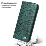 For iPhone 14 Pro Case Crocodile Pattern Genuine Cow Wallet Leather Cover Green