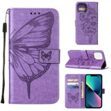 For iPhone 14 Plus Case, Floral Butterfly, PU Leather, Lanyard, Stand, Light Purple | Wallet Folio Cases | iCoverLover.com.au