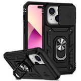 For iPhone 14 Plus Case Tough Protective Slide Camera Cover Magnetic Ring Holder Black