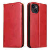 For iPhone 14 Plus Case Leather Flip Wallet Folio Cover with Stand Red