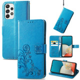 For Samsung Galaxy A73 5G Case, Four-leaf Clover Emboss PU Leather Wallet Cover, Blue | Folio Cases | iCoverLover.com.au