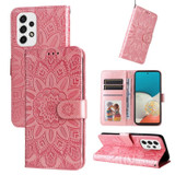 For Samsung Galaxy A73 5G Case, Embossed Sunflower PU Leather Wallet Cover, Pink | Folio Cases | iCoverLover.com.au