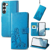 For Samsung Galaxy S23 Ultra Case, Four-leaf Clasp Emboss Buckle PU Leather Cover, Blue | Folio Cases | iCoverLover.com.au