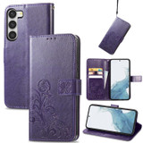 For Samsung Galaxy S23+ Plus Case, Four-leaf Clasp Emboss Buckle PU Leather Cover, Purple | Folio Cases | iCoverLover.com.au