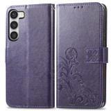 For Samsung Galaxy S23 Ultra, S23+ Plus, S23 Case, Four-leaf Clover PU Leather Wallet Cover, Purple | Folio Cases | iCoverLover.com.au