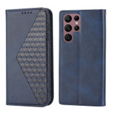 For Samsung Galaxy S23 Ultra, S23+ Plus, S23 Case, Cubic Grid PU Leather Wallet Cover, Blue | Folio Cases | iCoverLover.com.au