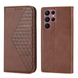 For Samsung Galaxy S23 Ultra, S23+ Plus, S23 Case, Cubic Grid PU Leather Wallet Cover, Brown | Folio Cases | iCoverLover.com.au