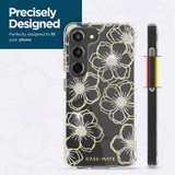 Case-Mate Floral Gems for Samsung Galaxy S23 Ultra, S23+ Plus, S23, Antimicrobial Cover, Clear/Gold | iCoverLover