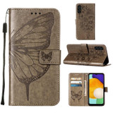 For Samsung Galaxy A34 Case, Embossed Floral Butterfly, PU Leather Wallet Cover, Lanyard, Stand, Grey | Phone Cases | iCoverLover.com.au