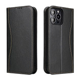 For iPhone 15 Pro Case, Fierre Shann Real Leather Wallet Cover, Black | iCoverLover