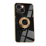 For iPhone 15 Case, Electroplated Cover, Kickstand Ring Holder, Black | iCoverLover