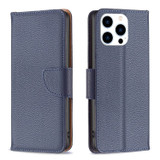 For iPhone 15 Pro Case, Lychee Texture Folio PU Leather Wallet Cover, Blue | iCoverLover Australia