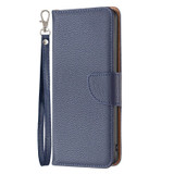 For iPhone 15 Pro Case, Lychee Texture Folio PU Leather Wallet Cover, Blue | iCoverLover Australia