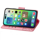 For iPhone 15 Pro Max, 15 Pro, 15 Plus & 15 Case, Butterfly & Floral Embossed PU Leather Wallet Cover, Pink | iCoverLover Australia