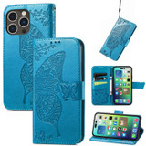 For iPhone 15 Pro Max Case, Butterfly & Floral Embossed PU Leather Wallet Cover, Blue | iCoverLover Australia