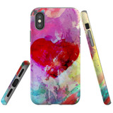 For iPhone XS & X Case Tough Protective Cover, Heart Painting