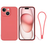 For iPhone 15 Case, Silicone Soft Cover, Wrist Strap, Orange Red | iCoverLover Australia