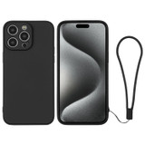 For iPhone 15 Pro Case, Silicone Soft Cover, Wrist Strap, Black | iCoverLover Australia
