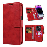 For iPhone 15 Case Detachable Wallet Cover Compatible with Magsafe Red