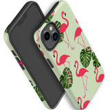 For iPhone 14 Case Tough Protective Cover, Flamingoes And monsteras | Shielding Cases | iCoverLover.com.au