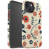 For iPhone 15 Plus Case Tough Protective Cover, Orange And Blue Flowers | Protective Covers | iCoverLover Australia