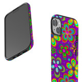 Purple Floral Design Case - iPhone 15 Pro Max, 15 Plus, 15 Pro, 15 Compatible with MagSafe