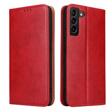 Samsung Galaxy S24 Leather Flip Case - Red Wallet Folio Cover