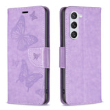 For Samsung Galaxy S24 Case - Embossed Butterflies, Folio Wallet PU Leather Cover, Stand, Purple | iCoverLover.com.au