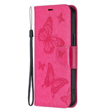 For Samsung Galaxy S24 Ultra, S24+ Plus or S24 Case - Embossed Butterflies, Folio Wallet PU Leather Cover, Stand, Rose Red | iCoverLover.com.au