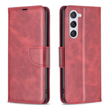 For Samsung Galaxy S24 Case - Lambskin Texture, Folio PU Leather Wallet Cover with Card Slots, Lanyard, Red | iCoverLover.com.au