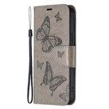 For Samsung Galaxy S24 Ultra, S24+ Plus or S24 Case - Embossed Butterflies, Folio Wallet PU Leather Cover, Stand, Grey | iCoverLover.com.au