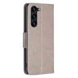 For Samsung Galaxy S24 Ultra, S24+ Plus or S24 Case - Embossed Butterflies, Folio Wallet PU Leather Cover, Stand, Grey | iCoverLover.com.au