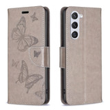 For Samsung Galaxy S24 Case - Embossed Butterflies, Folio Wallet PU Leather Cover, Stand, Grey | iCoverLover.com.au