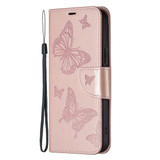 For Samsung Galaxy S24 Ultra, S24+ Plus or S24 Case - Embossed Butterflies, Folio Wallet PU Leather Cover, Stand, Rose Gold | iCoverLover.com.au