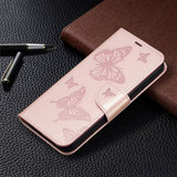 For Samsung Galaxy S24 Ultra, S24+ Plus or S24 Case - Embossed Butterflies, Folio Wallet PU Leather Cover, Stand, Rose Gold | iCoverLover.com.au