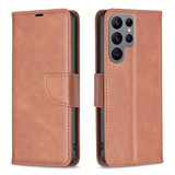 For Samsung Galaxy S24 Ultra Case - Lambskin Texture, Folio PU Leather Wallet Cover with Card Slots, Lanyard, Brown | iCoverLover.com.au